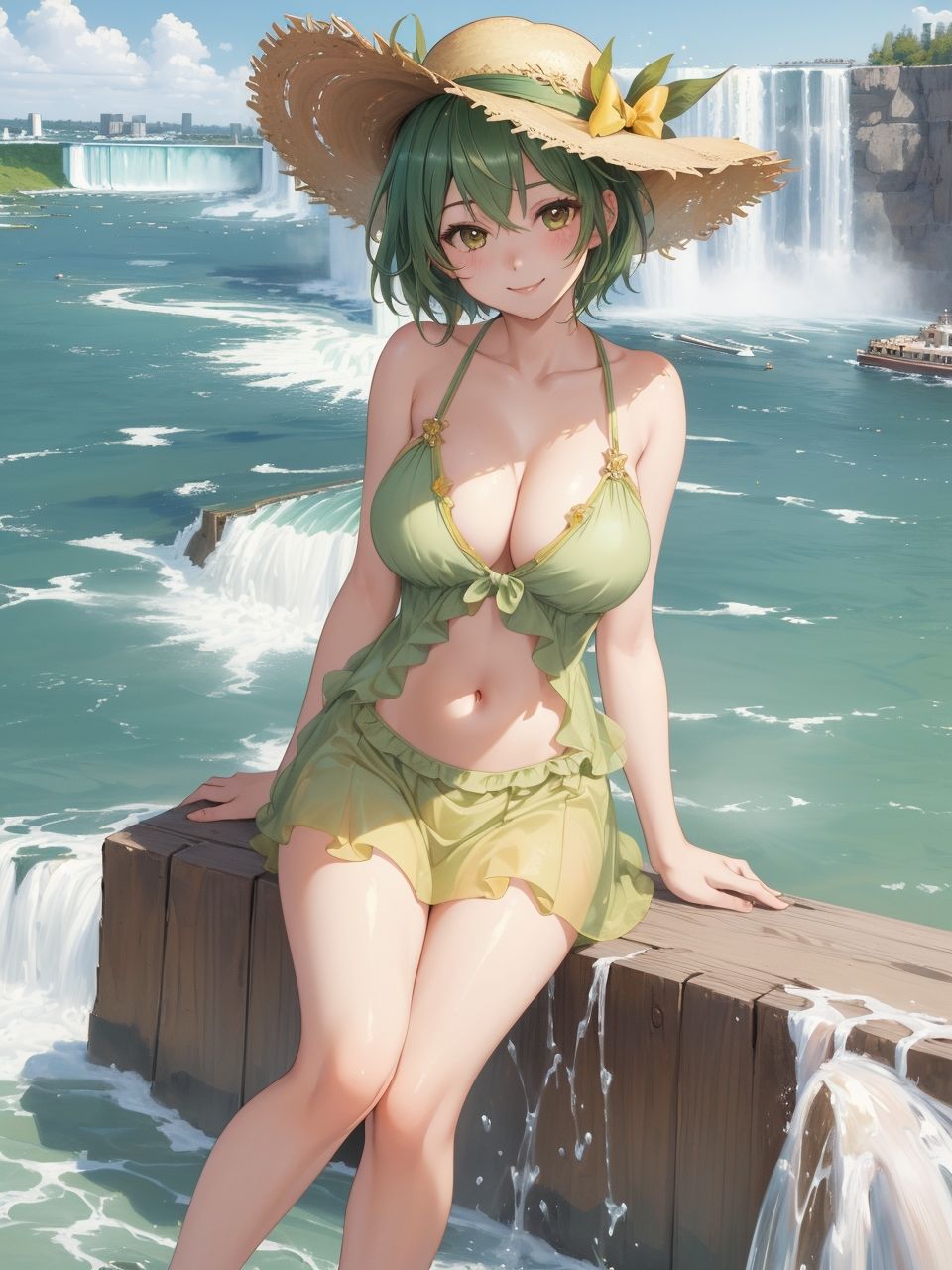 滝の風景にたたずむ美少女たち〜AIイラスト集〜 - サンプル画像 2