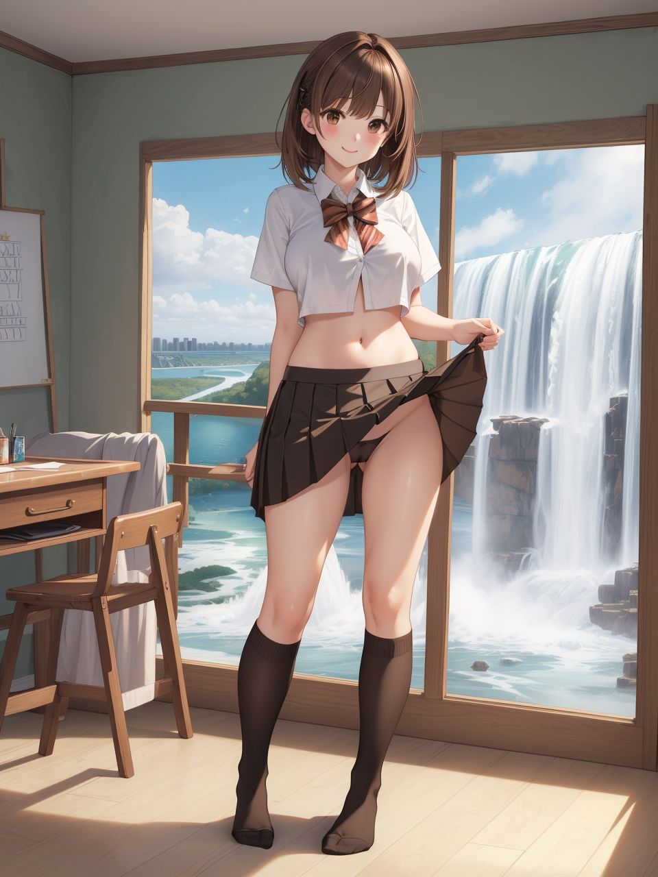 滝の風景にたたずむ美少女たち〜AIイラスト集〜 - サンプル画像 4