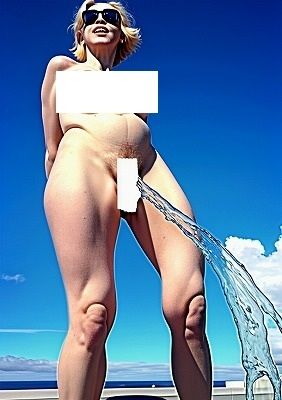 失禁写真アート:開放感、快晴、芸術的快尿、屋外全裸金髪女の立ち小便、あーすっきりした、やったった。 - サンプル画像 5