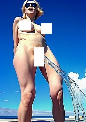 失禁写真アート:開放感、快晴、芸術的快尿、屋外全裸金髪女の立ち小便、あーすっきりした、やったった。 - サンプル画像 10