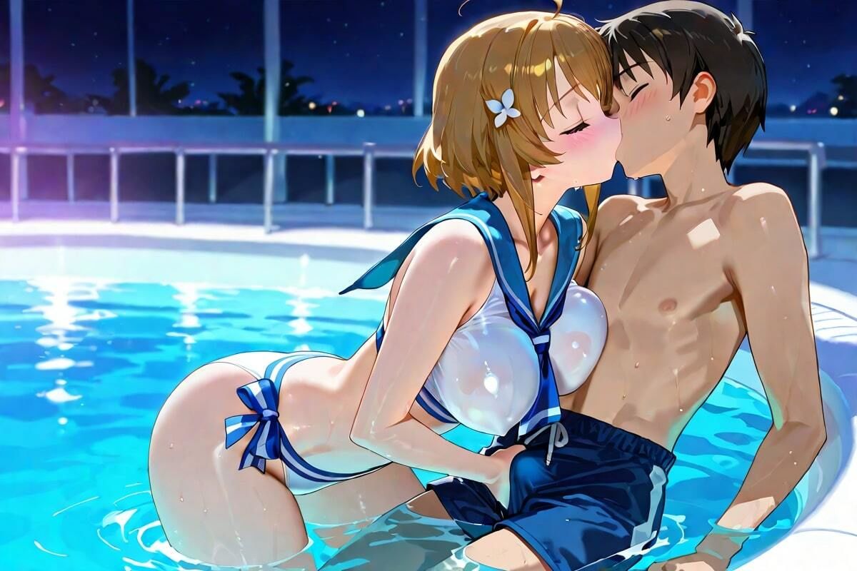 ナイトプールで始まる夜  濡れた素肌、甘いキス、加速する夜 - サンプル画像 2