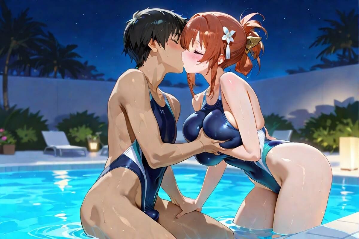 夜のプール、2人の時間  キスで満たす甘い空間 - サンプル画像 2