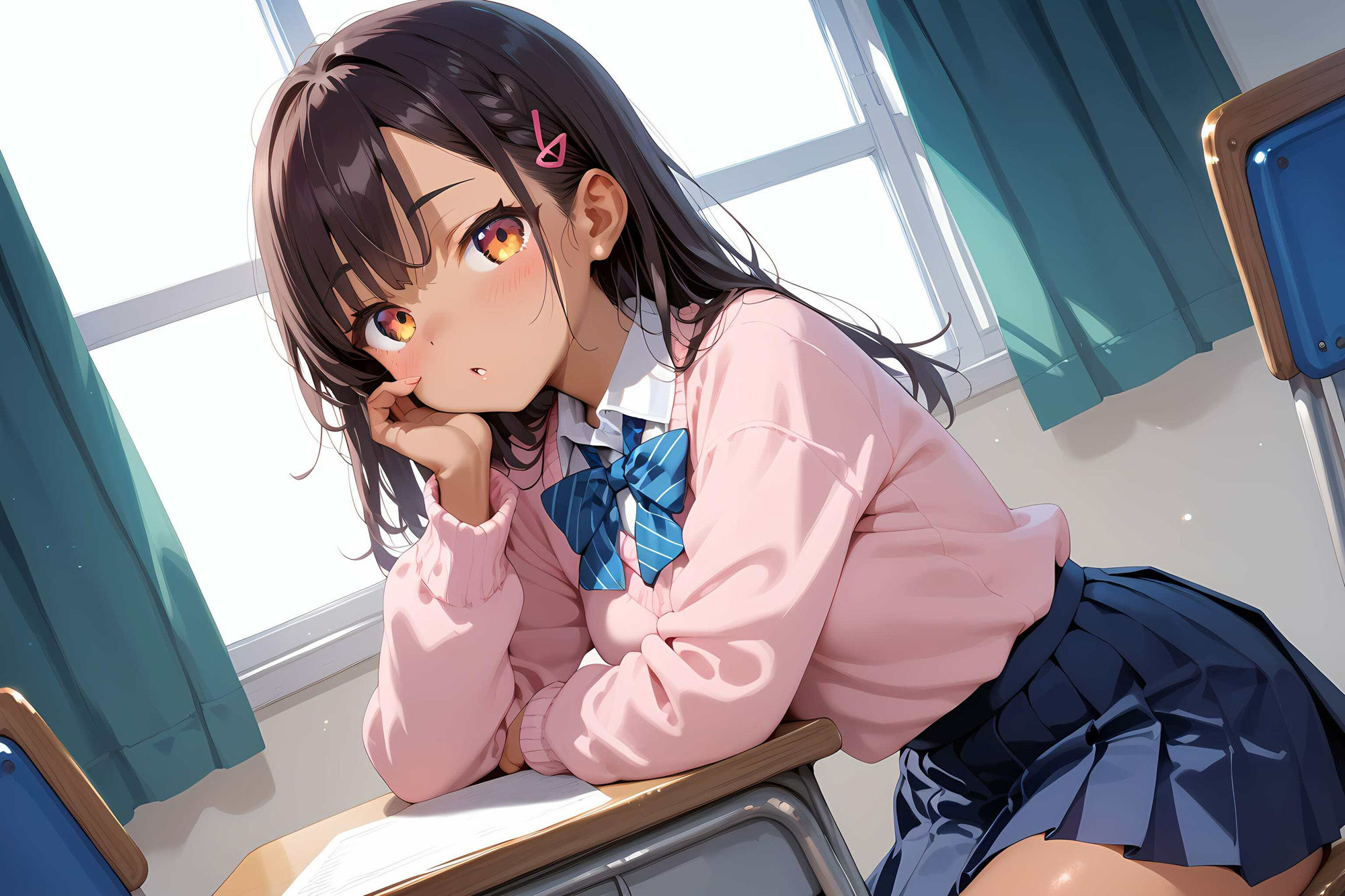 無邪気なピンクセーター少女をハメたおす！褐色少女もーど - サンプル画像 1