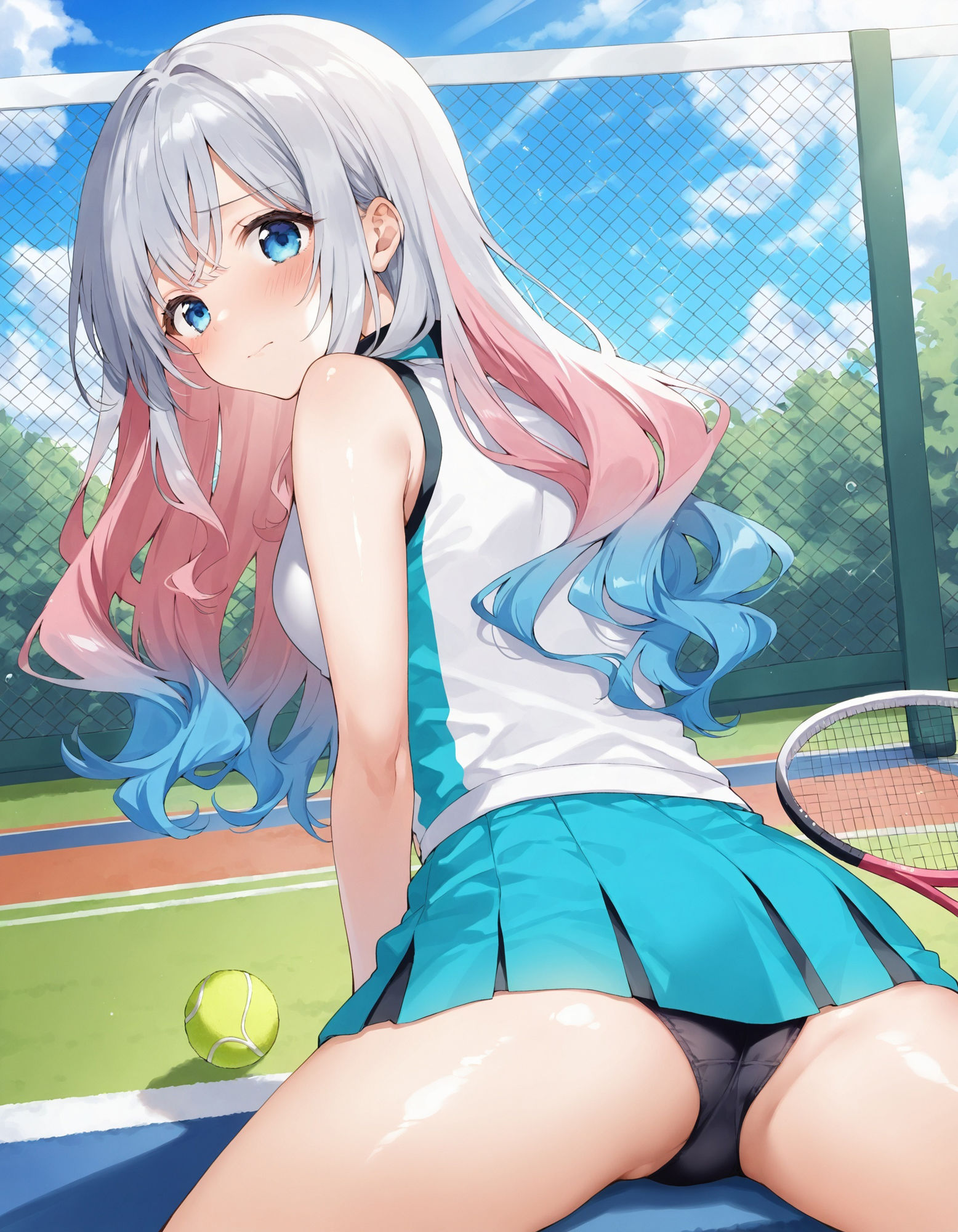 テニスウェアで開脚パンチラ - サンプル画像 2