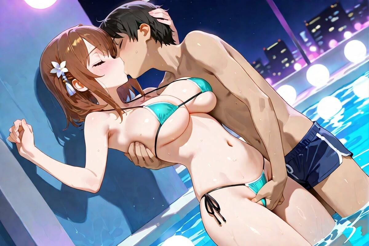 夜のプールサイド  濡れた素肌、熱いキスと恋の予感 - サンプル画像 3