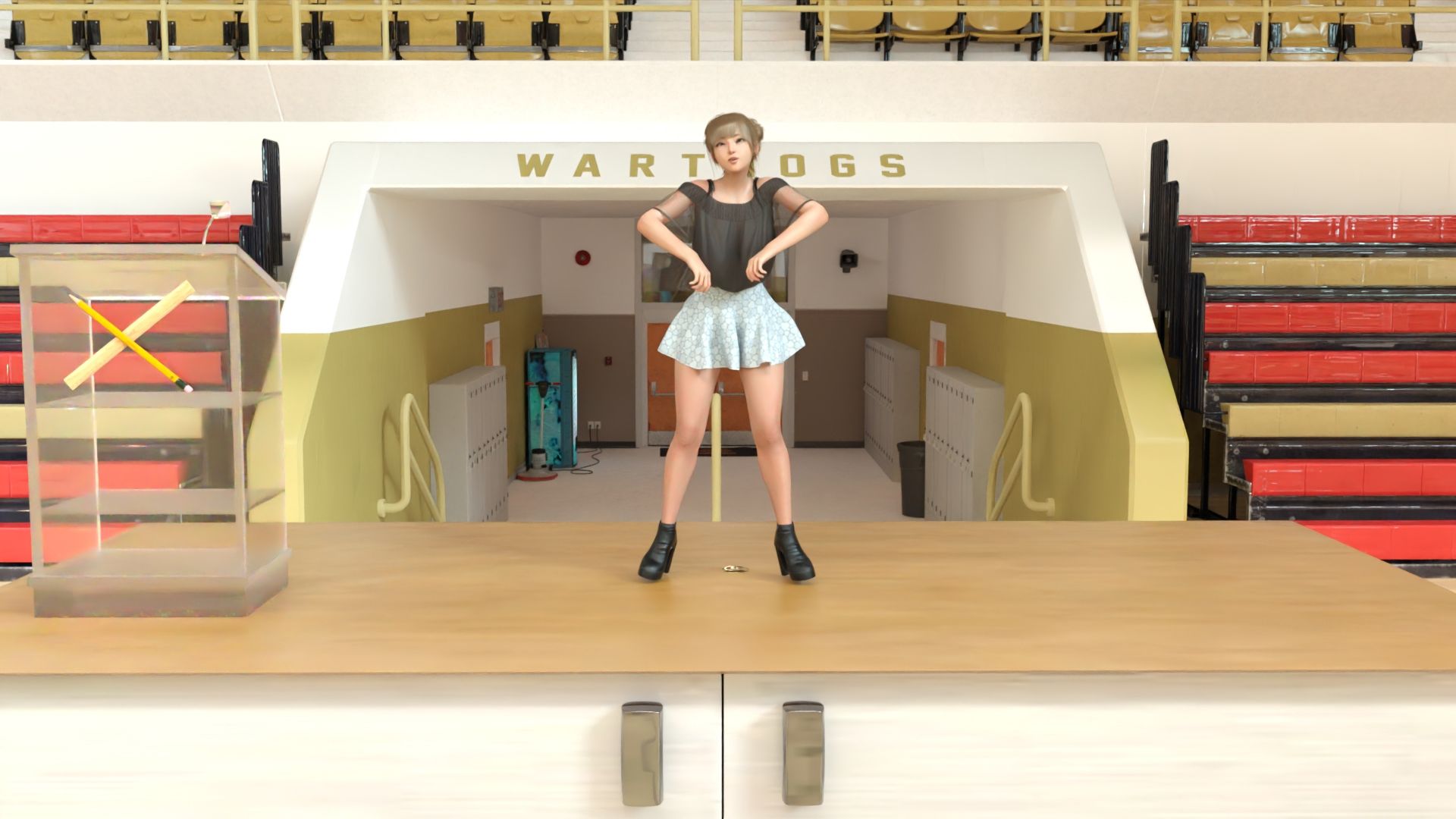 【▲100】生徒会長 一ノ瀬廻里・朝の全校演説後の準備運動『珍粕体操（ちんかすたいそう）』  Vol.002（PV02:ピンクサテン地ストライプパンティ編） - サンプル画像 10