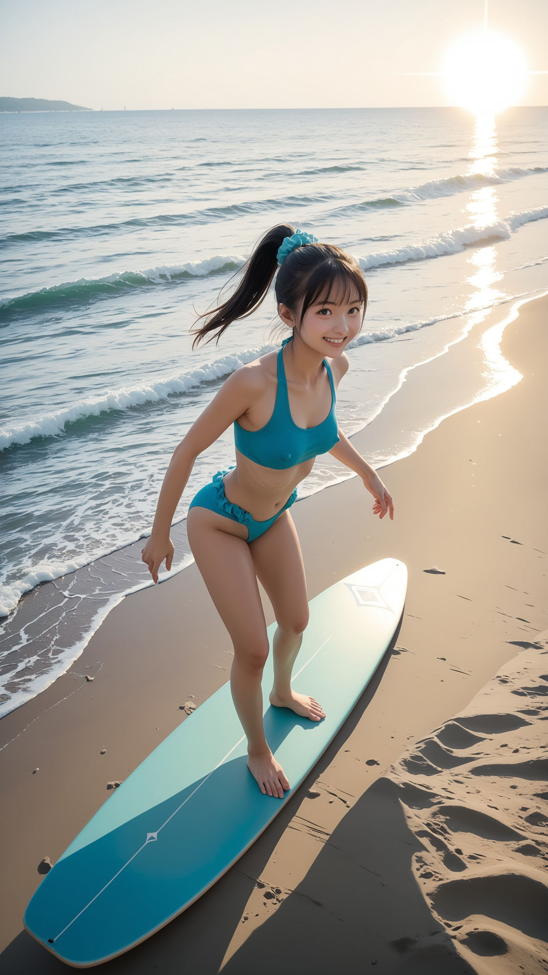 ひと足早い海開きで波乗りしている美女。 - サンプル画像 1