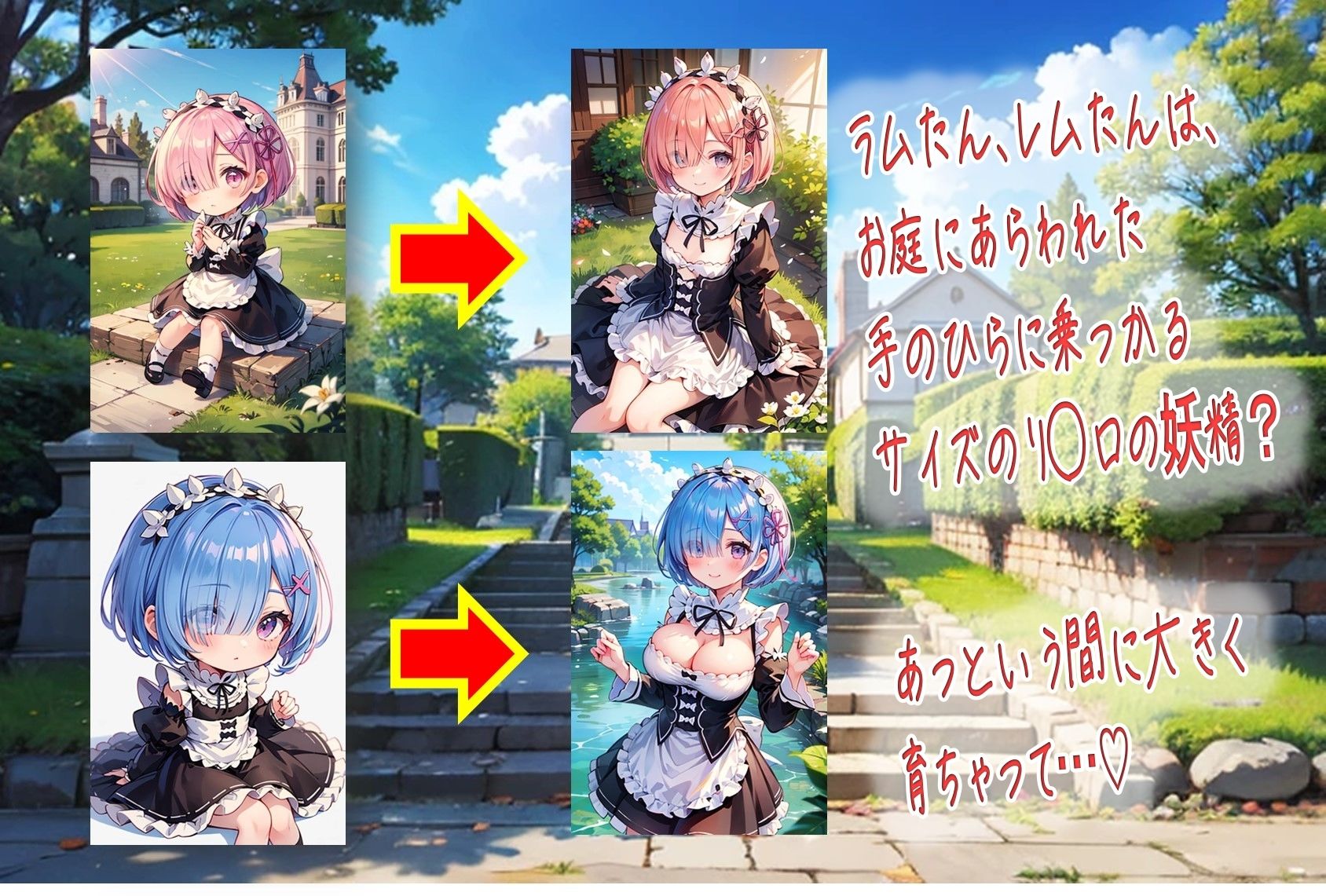 ラムたんとレムたん-庭に迷い込んだリ〇ロの妖精（メイド）- - サンプル画像 1