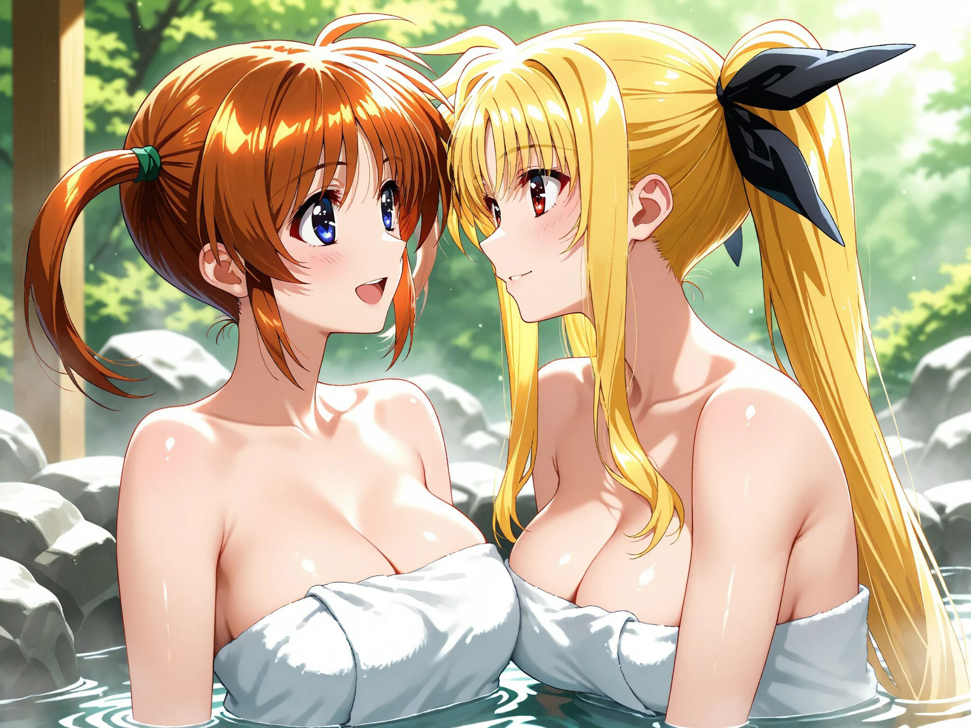 【発情ヒロイン】【百合】魔法少女リリカルな●は  高町な●は＆フェイト  温泉イチャコラ編 - サンプル画像 2