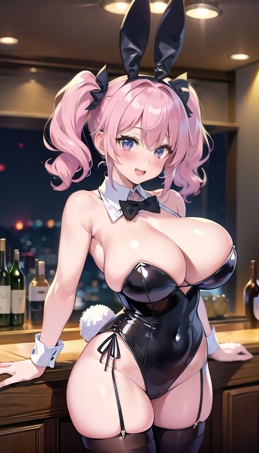 桃色髪巨乳娘バニーガール - サンプル画像 1