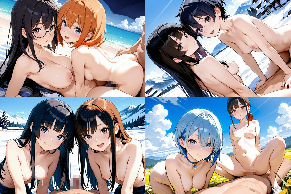 2人の超絶かわいいレズ美少女と乱交3P野外セックス！【1536x1024高画質サイズ！SDXL美麗画像厳選300枚以上！】 - サンプル画像 4