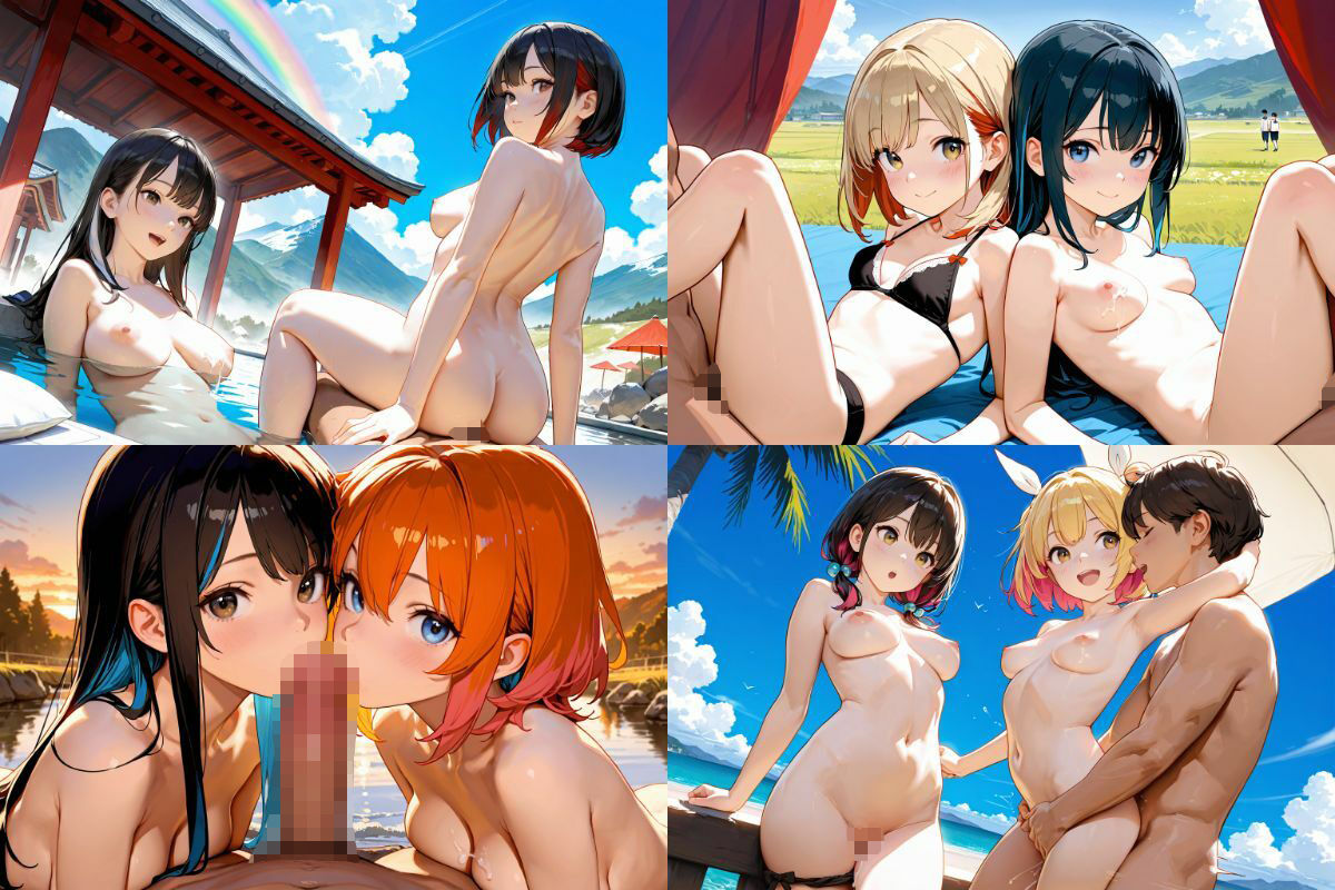 2人の超絶かわいいレズ美少女と乱交3P野外セックス！【1536x1024高画質サイズ！SDXL美麗画像厳選300枚以上！】 - サンプル画像 5