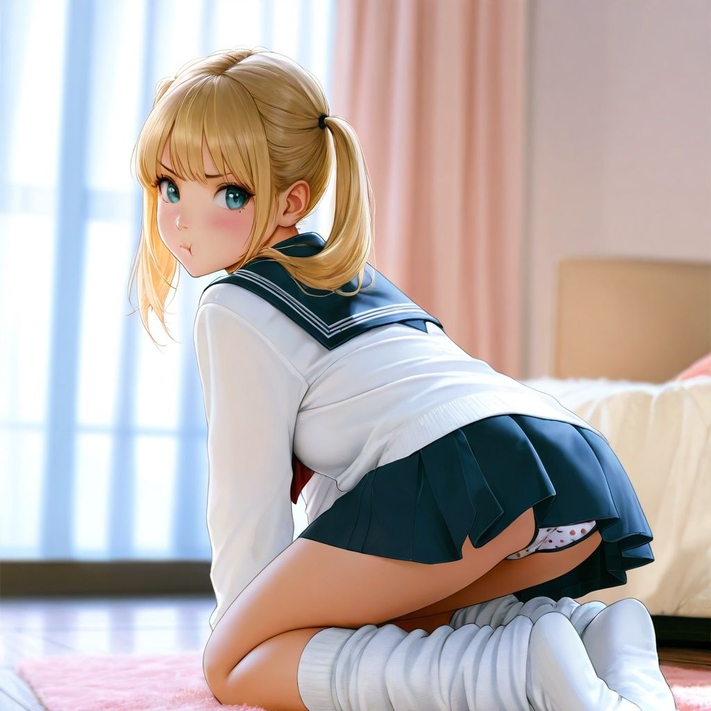 ルーズソックスJKの四つん這いパンチラ〜リアル風ver〜 - サンプル画像 4