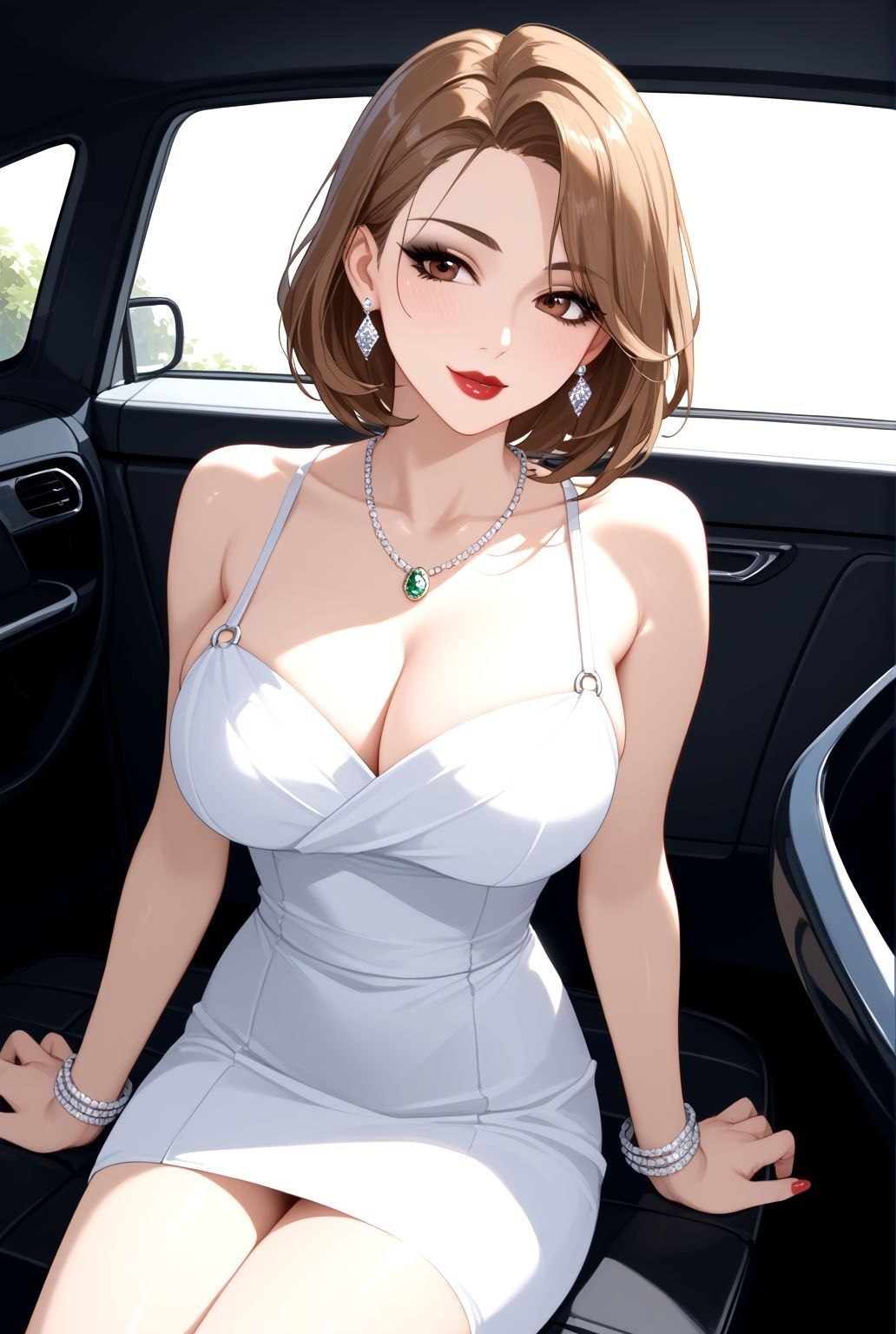 車内で繰り返される快楽、屋外で巨乳熟女の誘惑 - サンプル画像 1