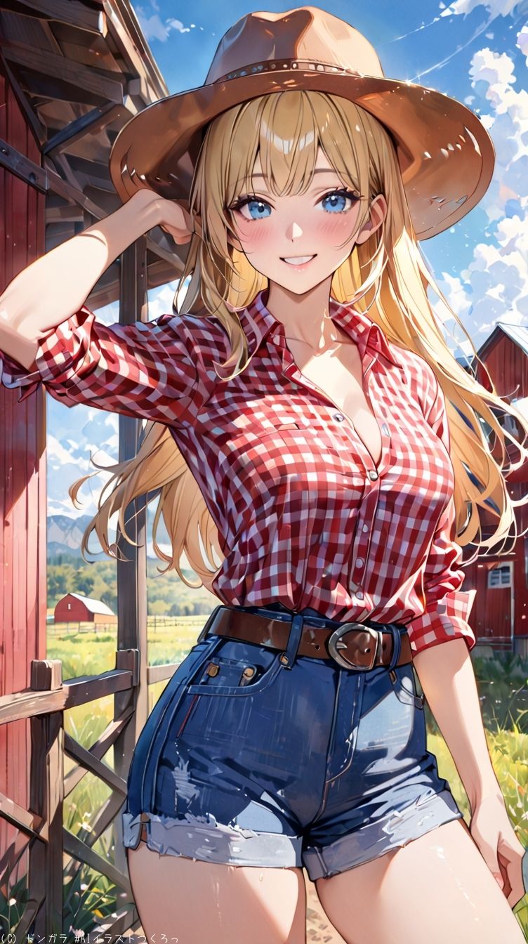 AIイラストCG集76  ザ・露出 in アメリカ南部の農場  ジョリーン・マクレーン - サンプル画像 1