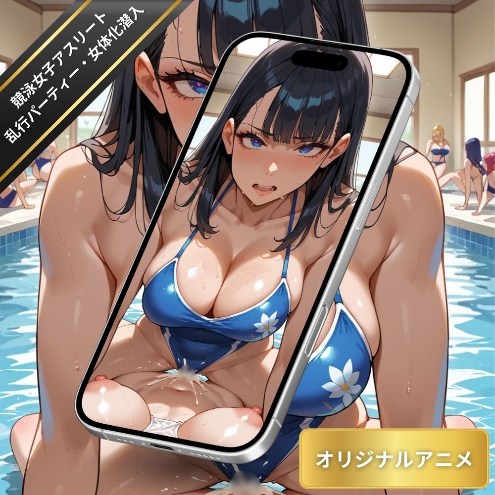 競泳女子アスリートの乱行パーティーに女体化して潜入！プールでぬるぬるのおまんこをすり付ける女子たち・大量潮吹きしながら絶頂【変態エロアニメ】 - サンプル画像 7