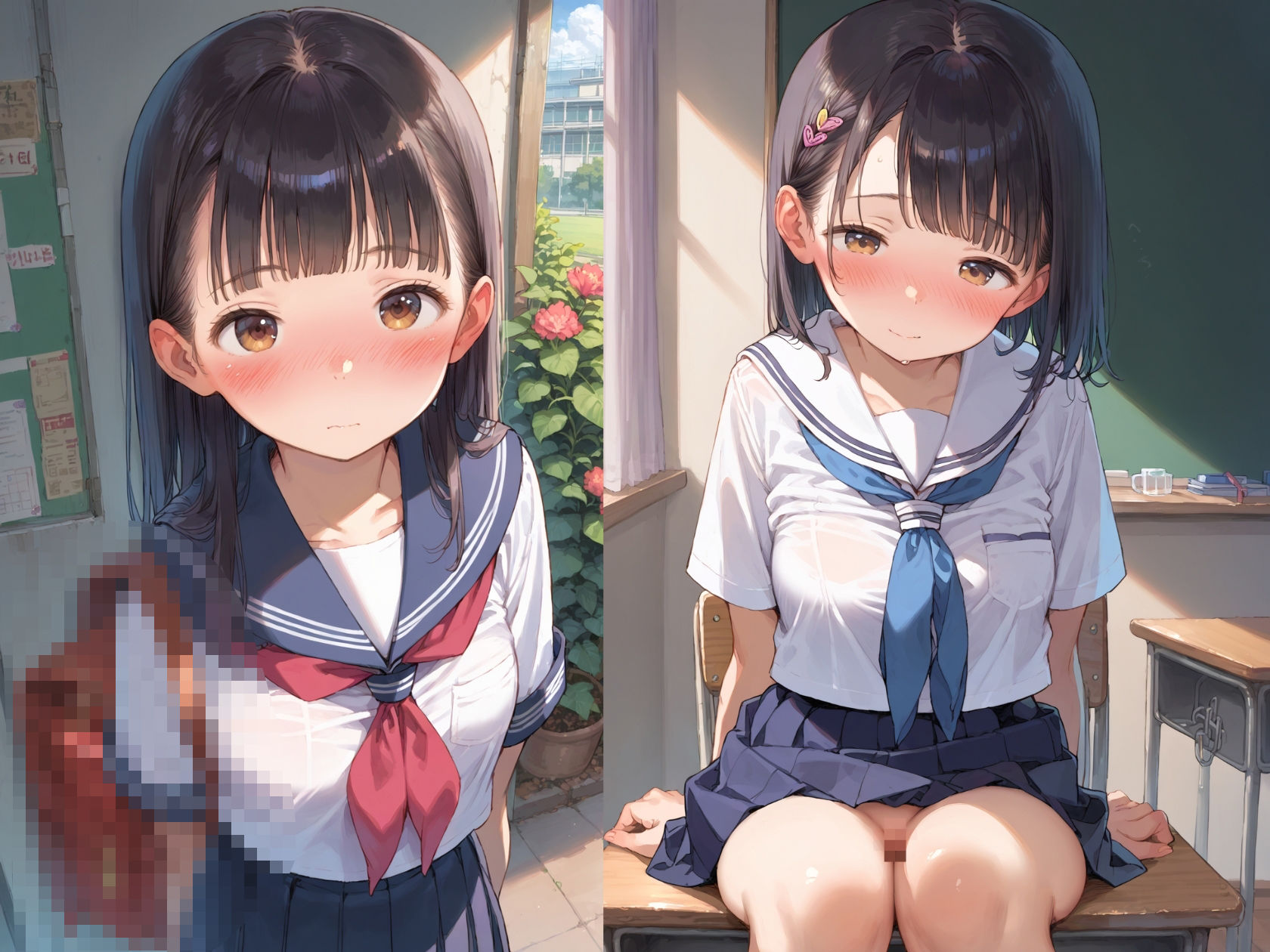 【透け乳首少女がエロすぎて我慢できない男子達】思春期男子の楽園 - サンプル画像 1