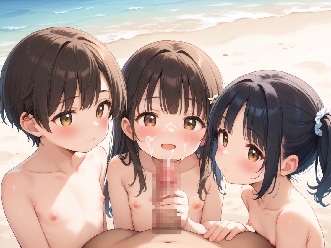 ビーチでロリ少女を集団性指導しました - サンプル画像 1