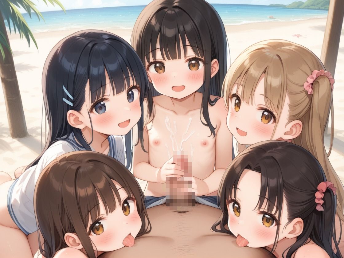 ビーチでロリ少女を集団性指導しました - サンプル画像 2