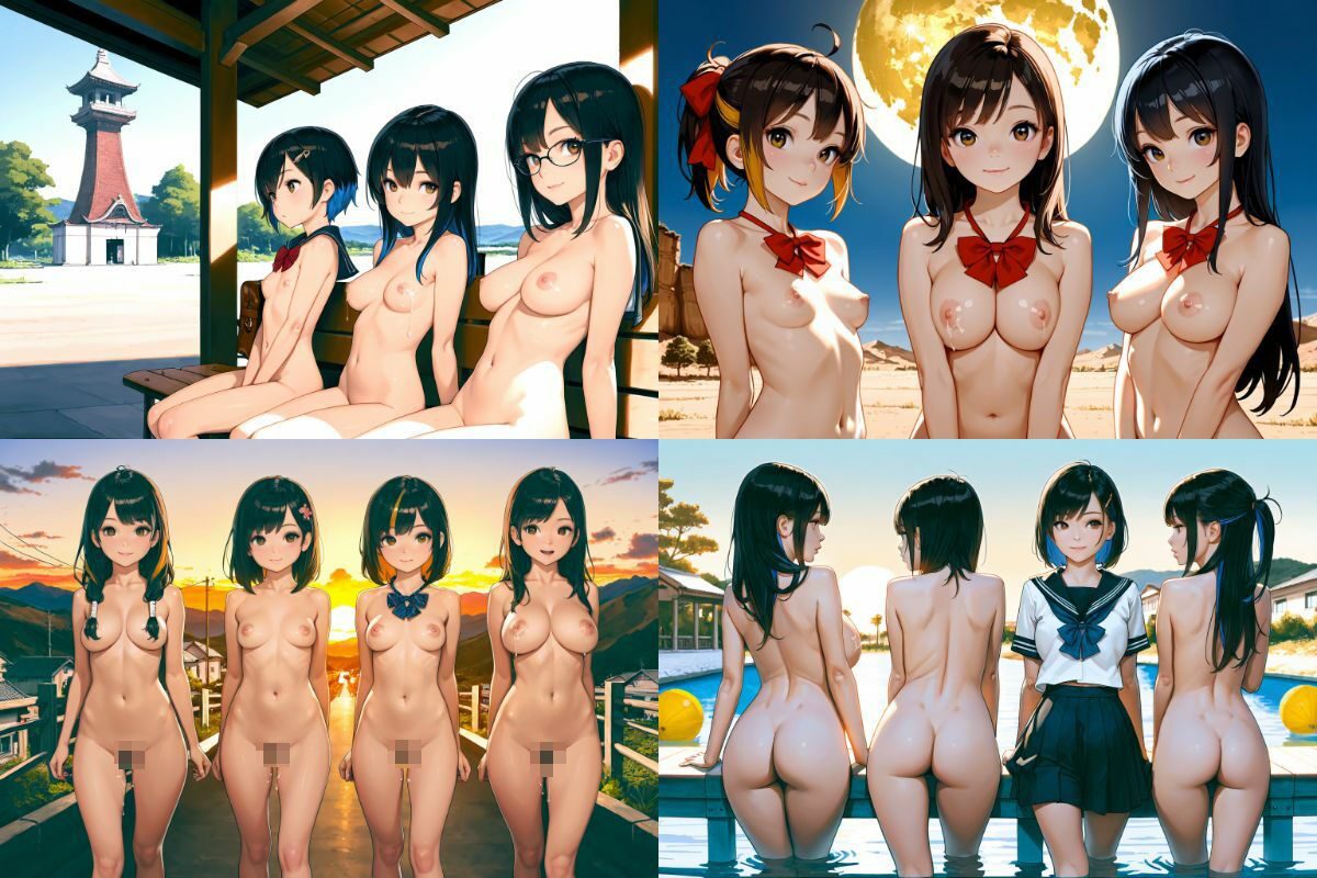 3P！4P！仲良しJK美少女たちの野外ヌード写真集！【1536x1024高画質サイズ！SDXL美麗画像厳選300枚以上！】 - サンプル画像 2