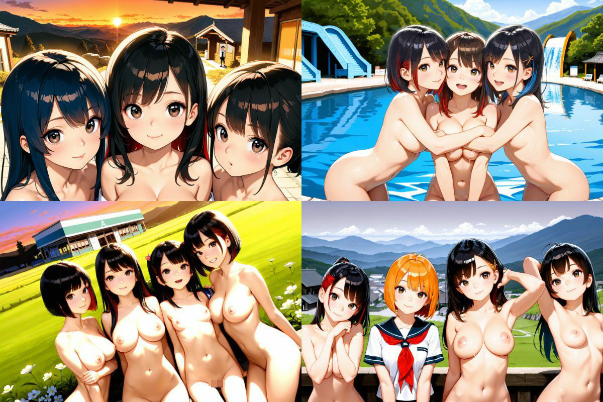 3P！4P！仲良しJK美少女たちの野外ヌード写真集！【1536x1024高画質サイズ！SDXL美麗画像厳選300枚以上！】 - サンプル画像 4