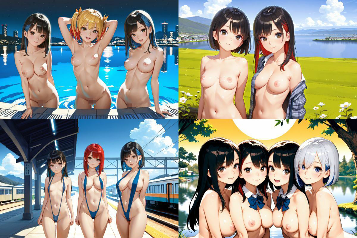 3P！4P！仲良しJK美少女たちの野外ヌード写真集！【1536x1024高画質サイズ！SDXL美麗画像厳選300枚以上！】 - サンプル画像 6