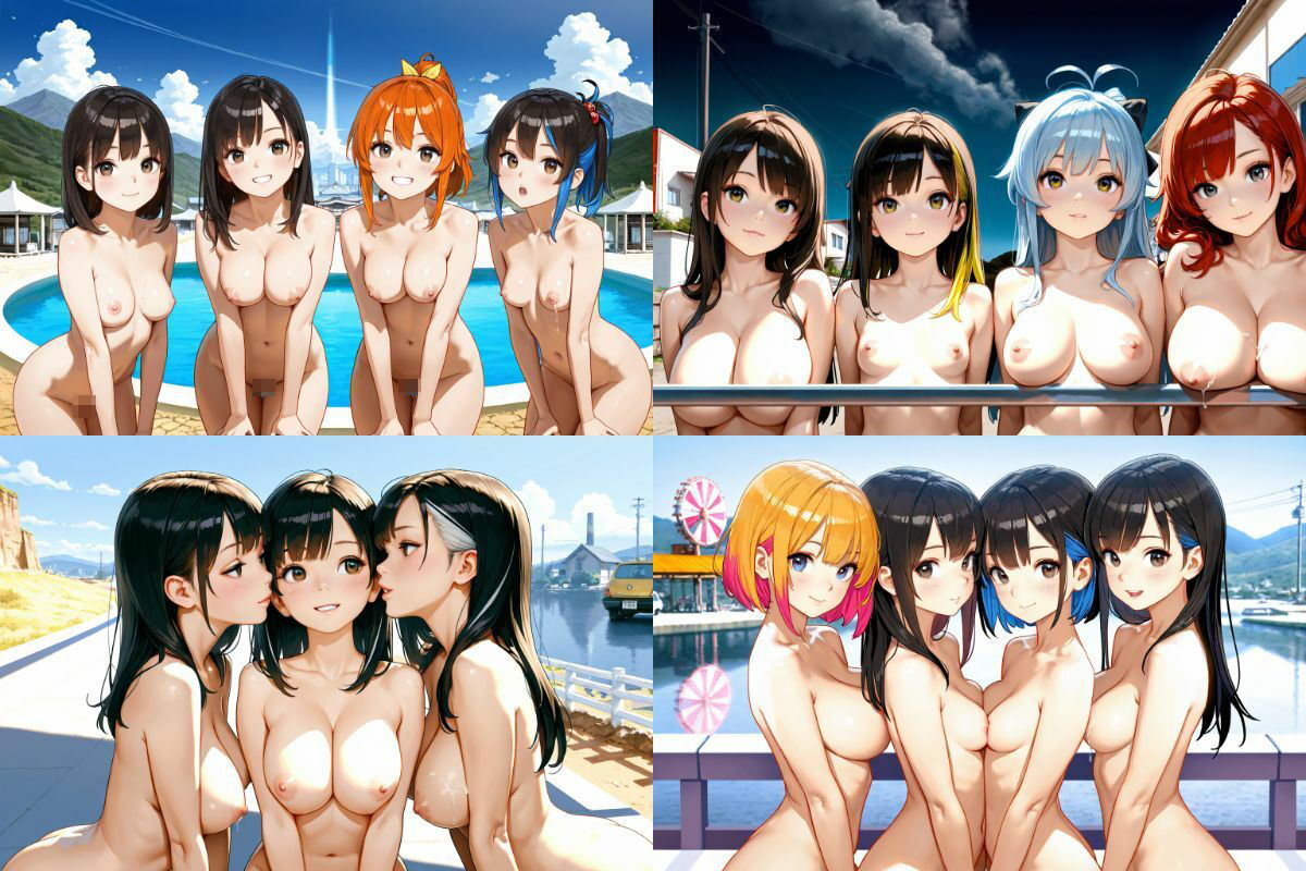 3P！4P！仲良しJK美少女たちの野外ヌード写真集！【1536x1024高画質サイズ！SDXL美麗画像厳選300枚以上！】 - サンプル画像 7