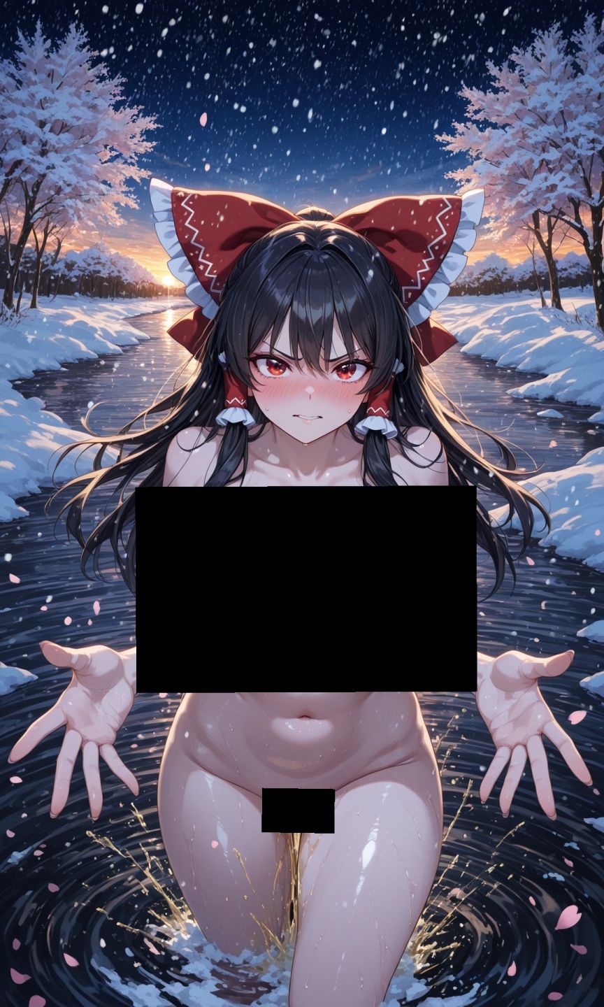 魔理沙は霊夢のえっちな写真を撮りたいようです。vol.46〜春の雪の夕方の川編〜 - サンプル画像 1