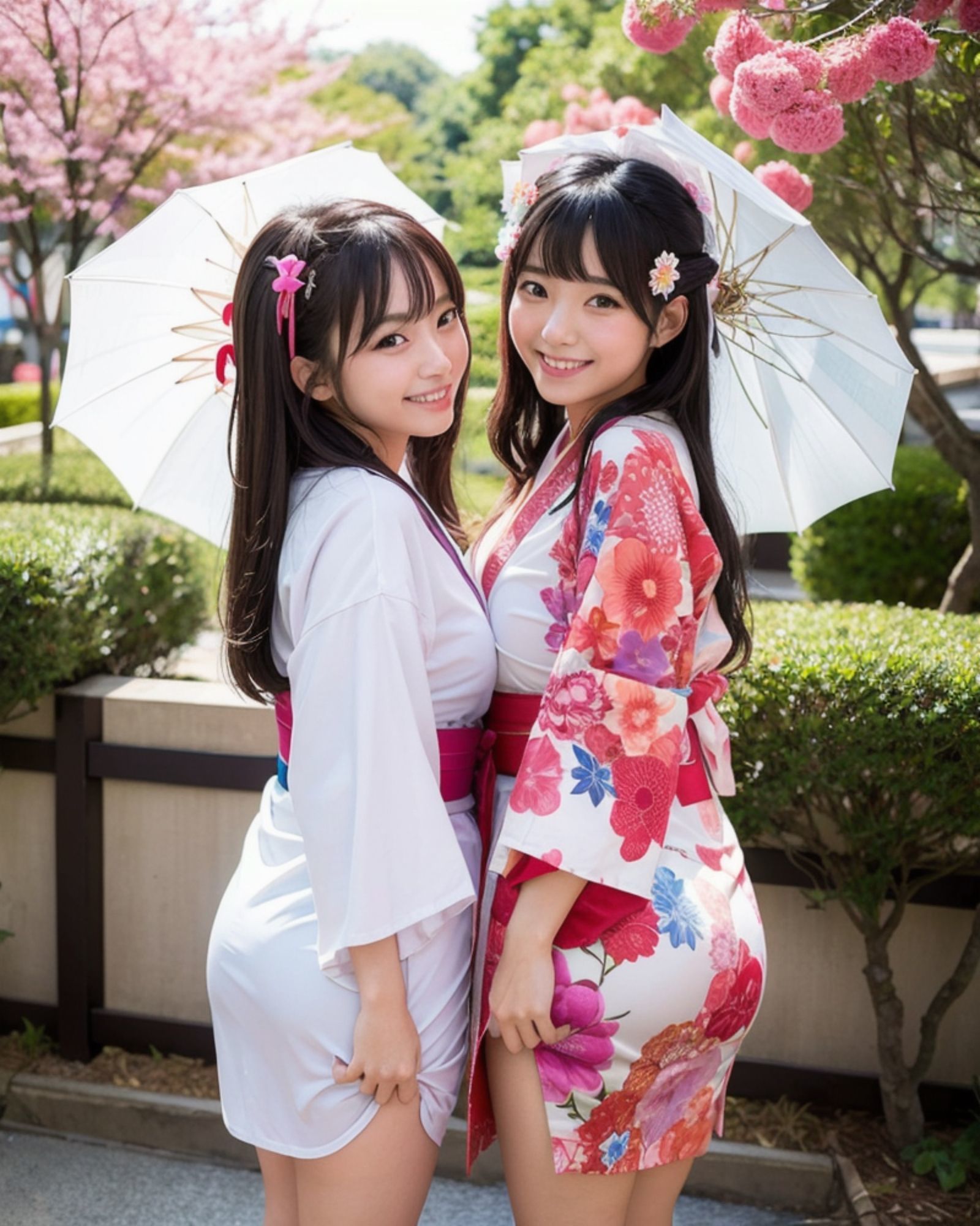 プレミアム美少女 2人組  着物コスプレ  モザイク無し - サンプル画像 1