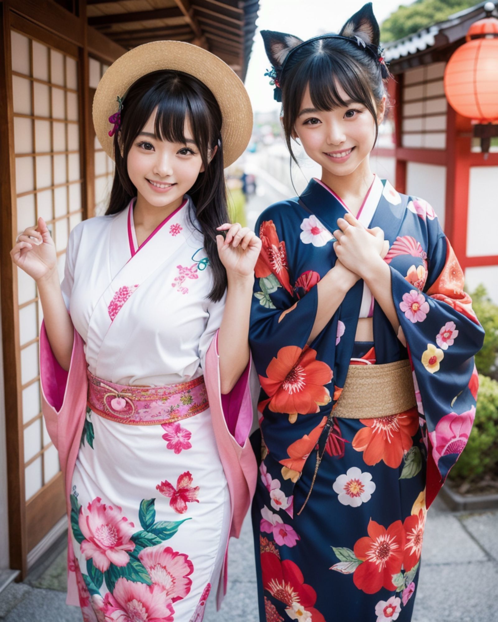 プレミアム美少女 2人組  着物コスプレ  モザイク無し - サンプル画像 2