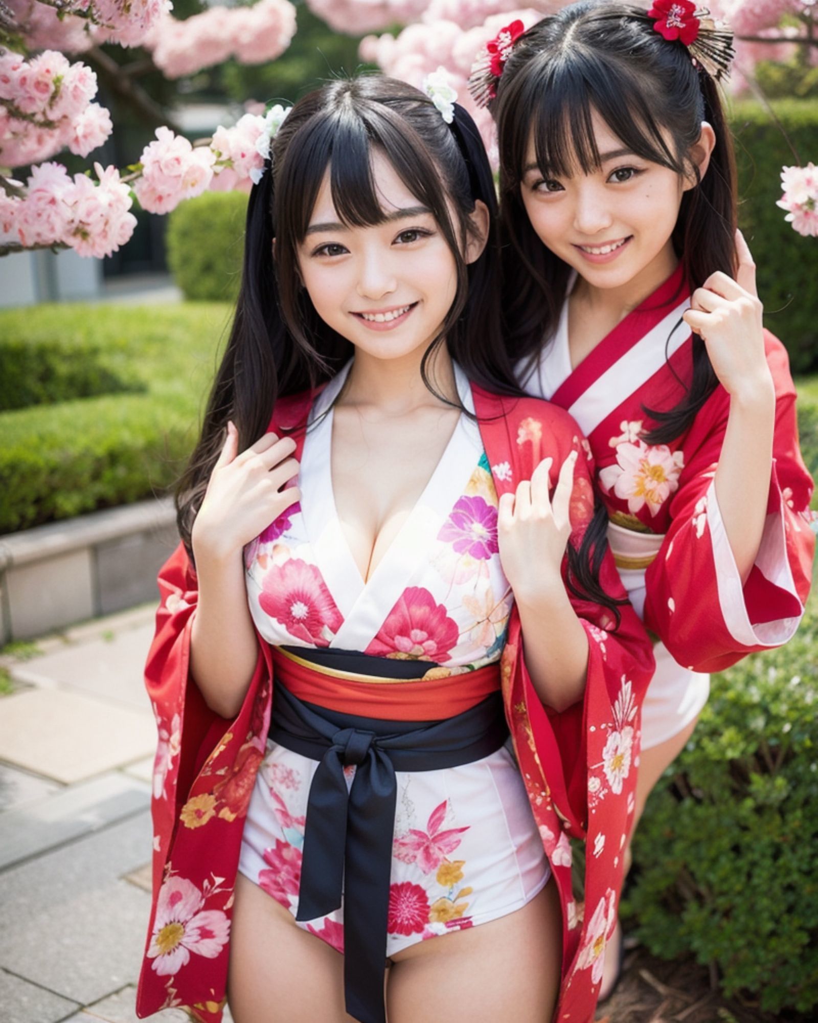 プレミアム美少女 2人組  着物コスプレ  モザイク無し - サンプル画像 3