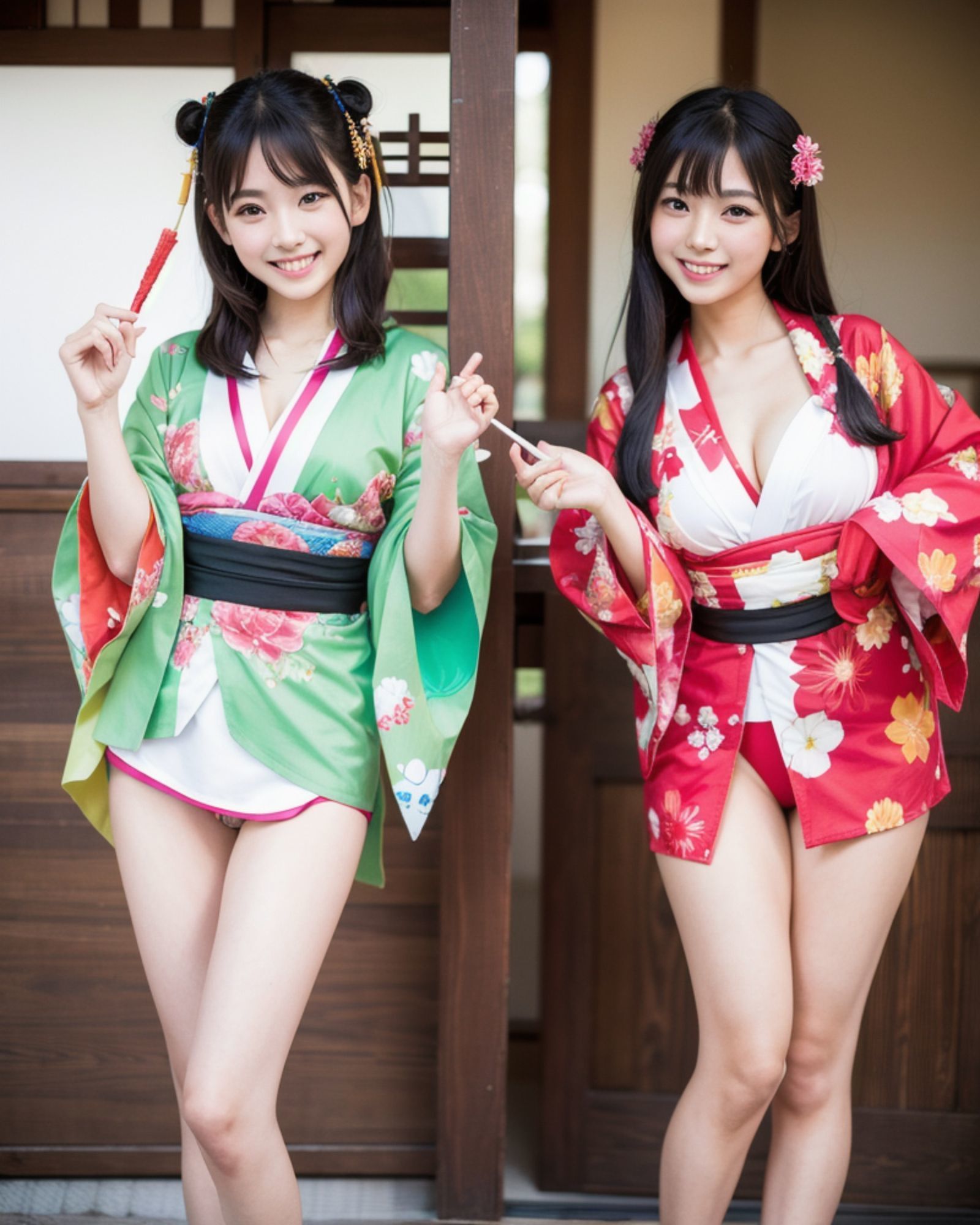 プレミアム美少女 2人組  着物コスプレ  モザイク無し - サンプル画像 4