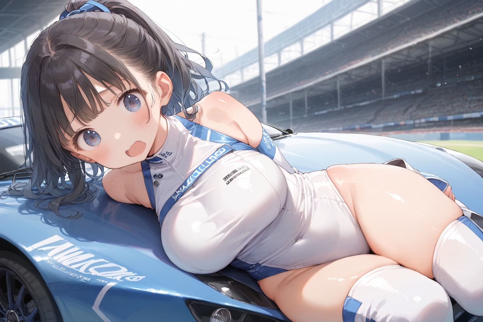 爆乳レースクイーンに中出しピットイン - サンプル画像 1