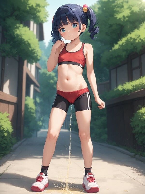 スパッツっぽいのをはいたかわいい女の子がパンツをはいたままおしっこをおもらししている画像集1 - サンプル画像 2