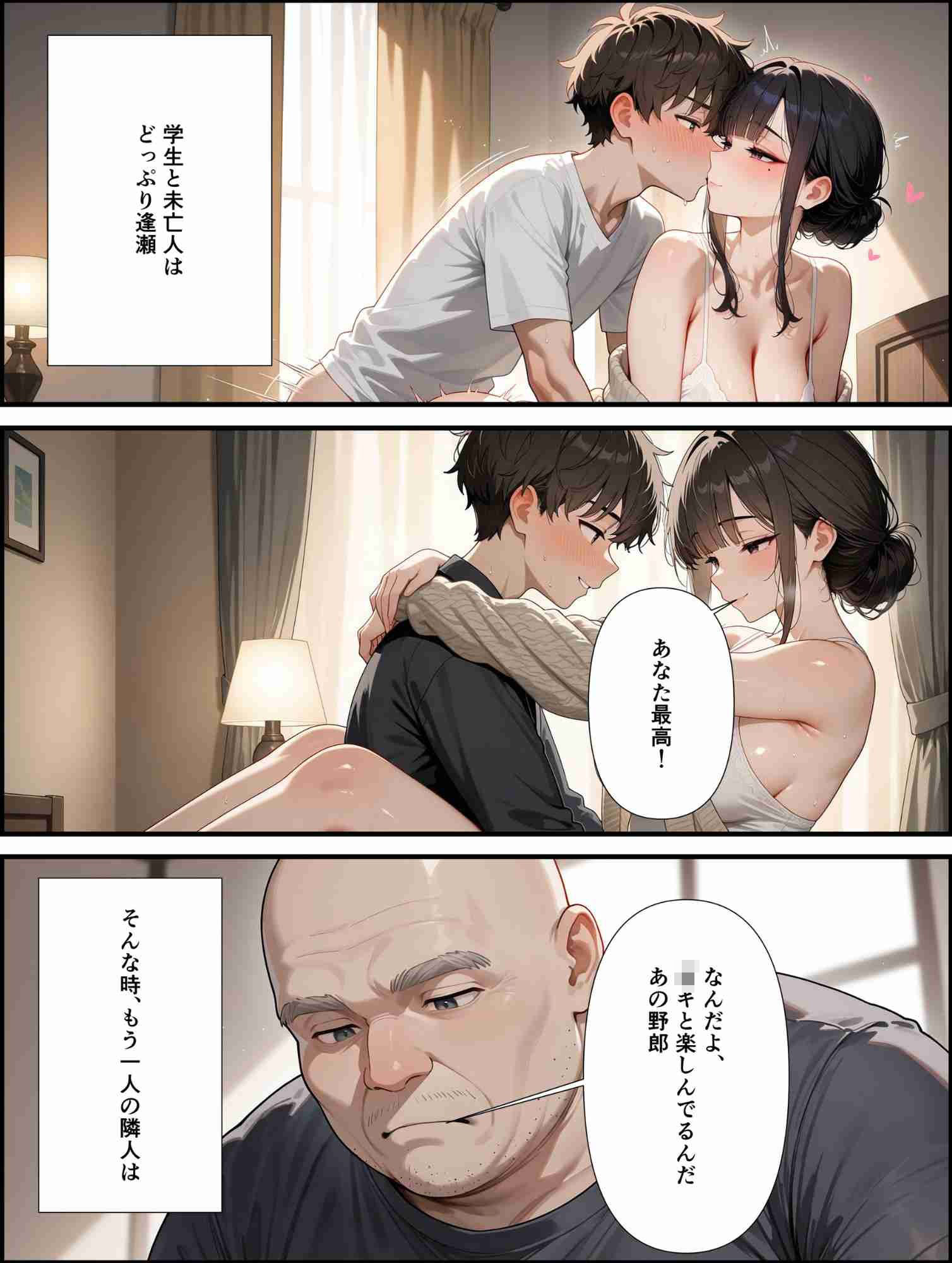 壁越しの喘ぎ声〜気になって覗いたら未亡人が誘ってきた - サンプル画像 8