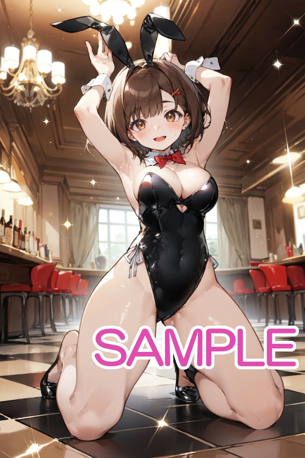 茶髪ショートで黒バニーガールな女の子とバーで・・・ - サンプル画像 1