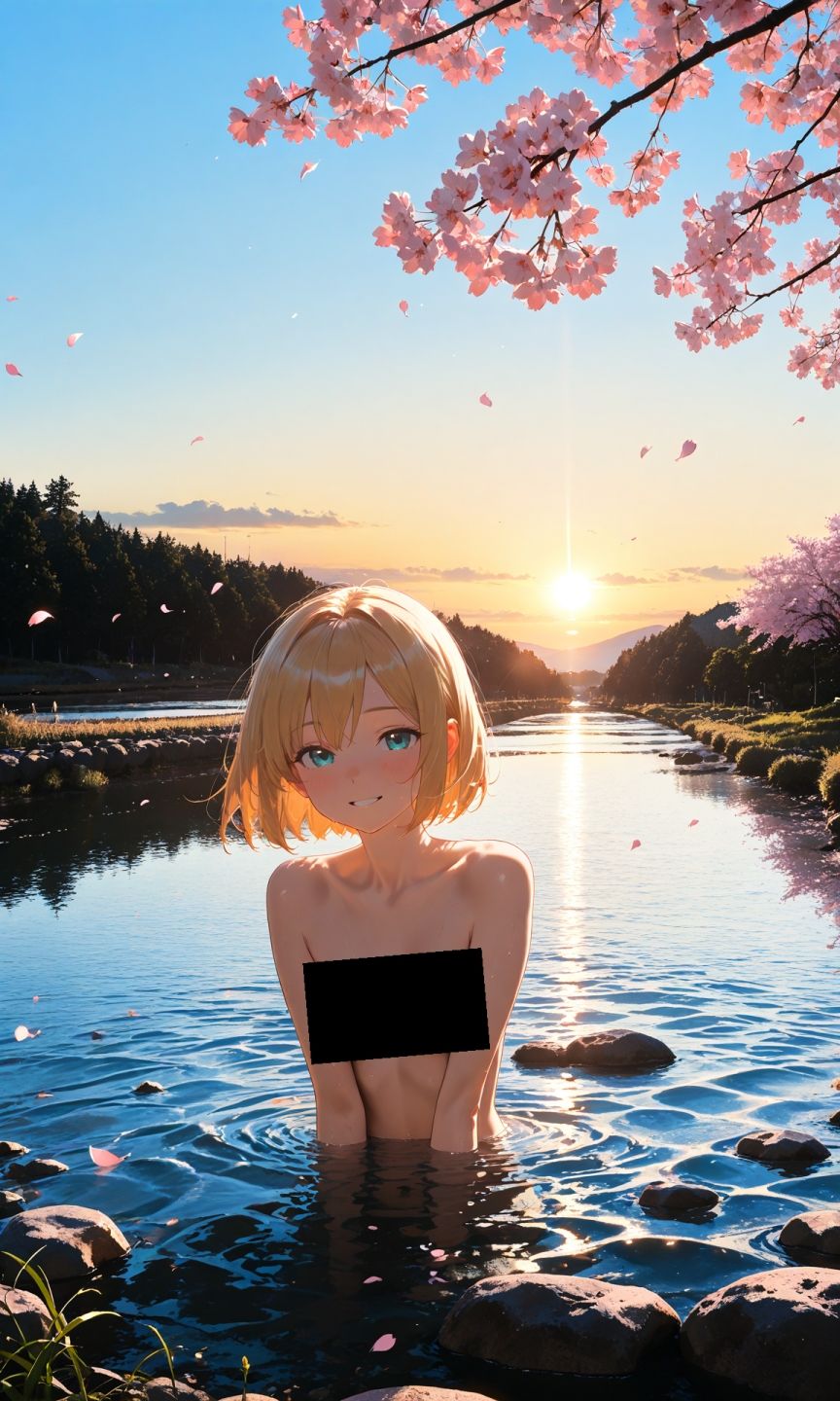 金髪貧乳美少女のえっちな写真集vol.23〜春の晴れた朝の川編〜 - サンプル画像 5