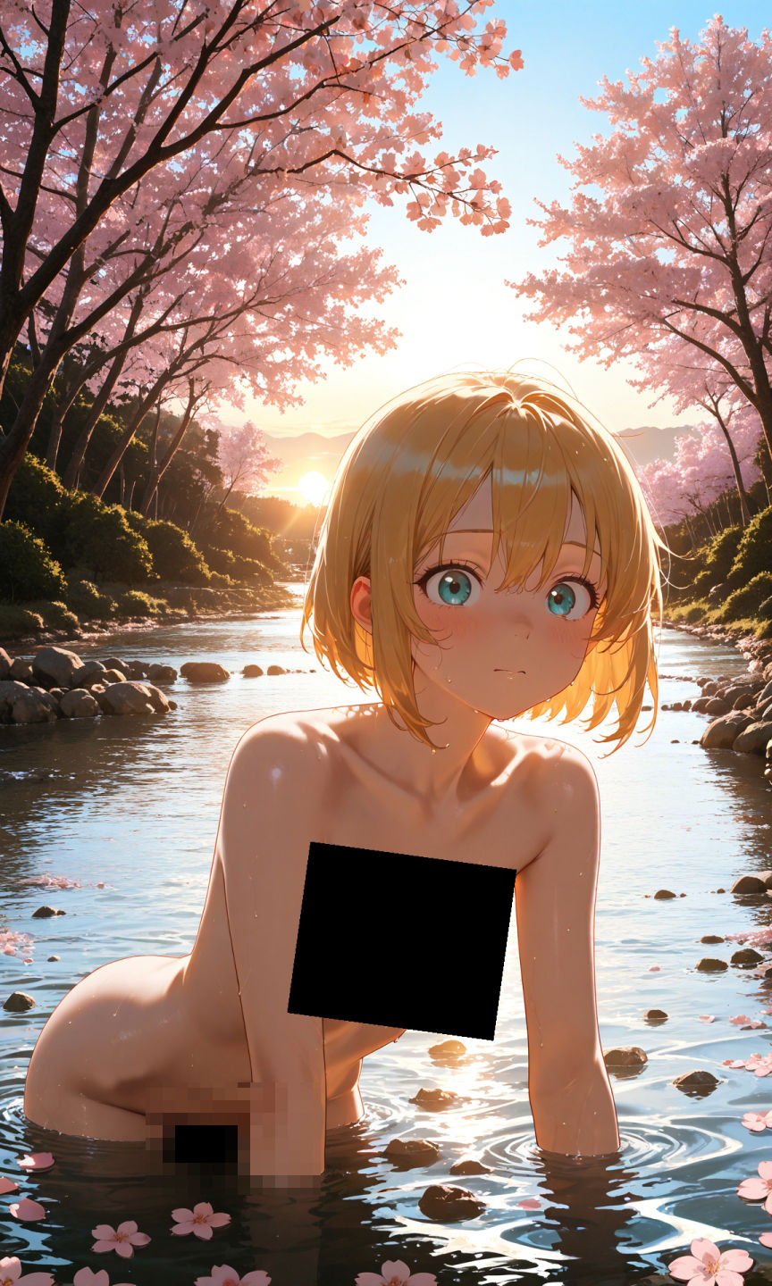 金髪貧乳美少女のえっちな写真集vol.23〜春の晴れた朝の川編〜 - サンプル画像 6