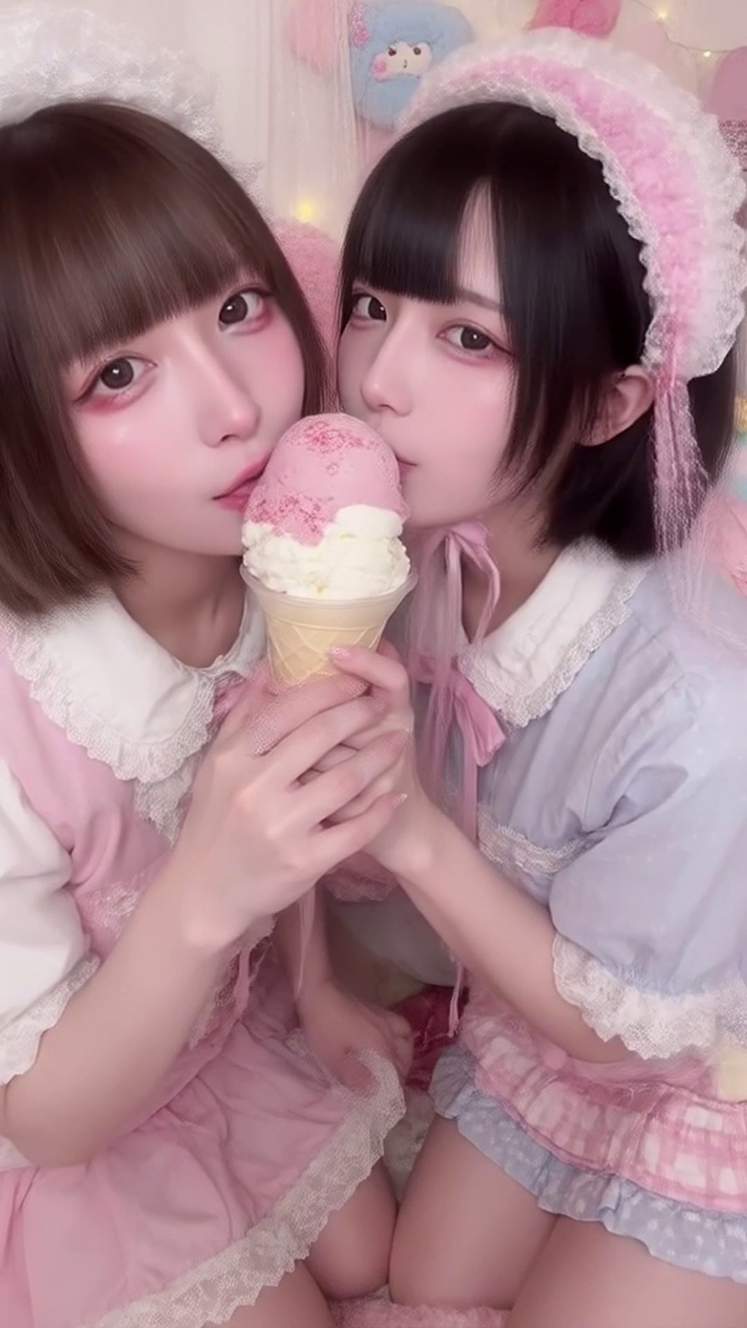 【動画】キス寸前、でもまだ…舐めてる。AI百合舐めキス映像 - サンプル画像 3