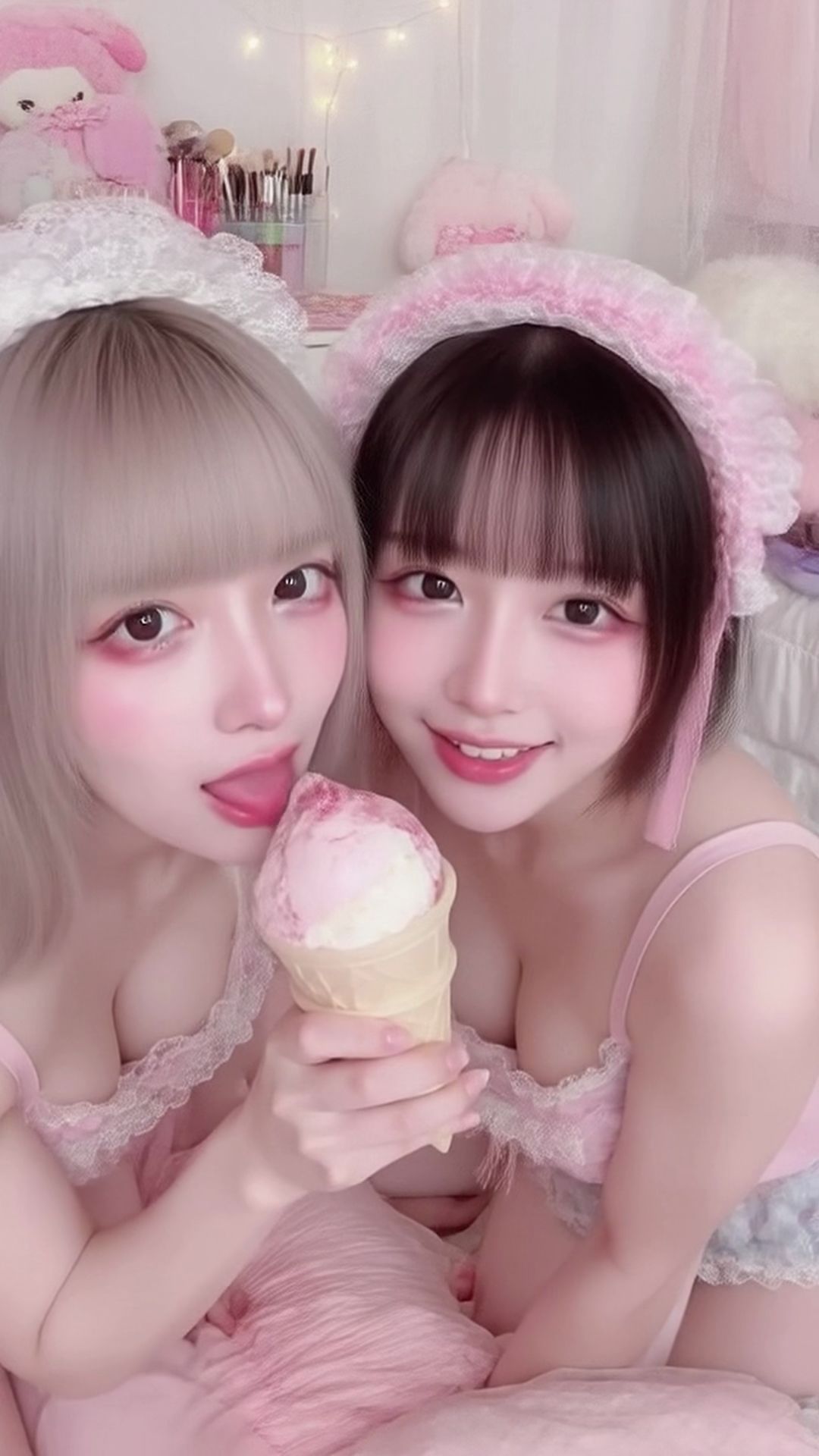 【動画】キス寸前、でもまだ…舐めてる。AI百合舐めキス映像 - サンプル画像 4