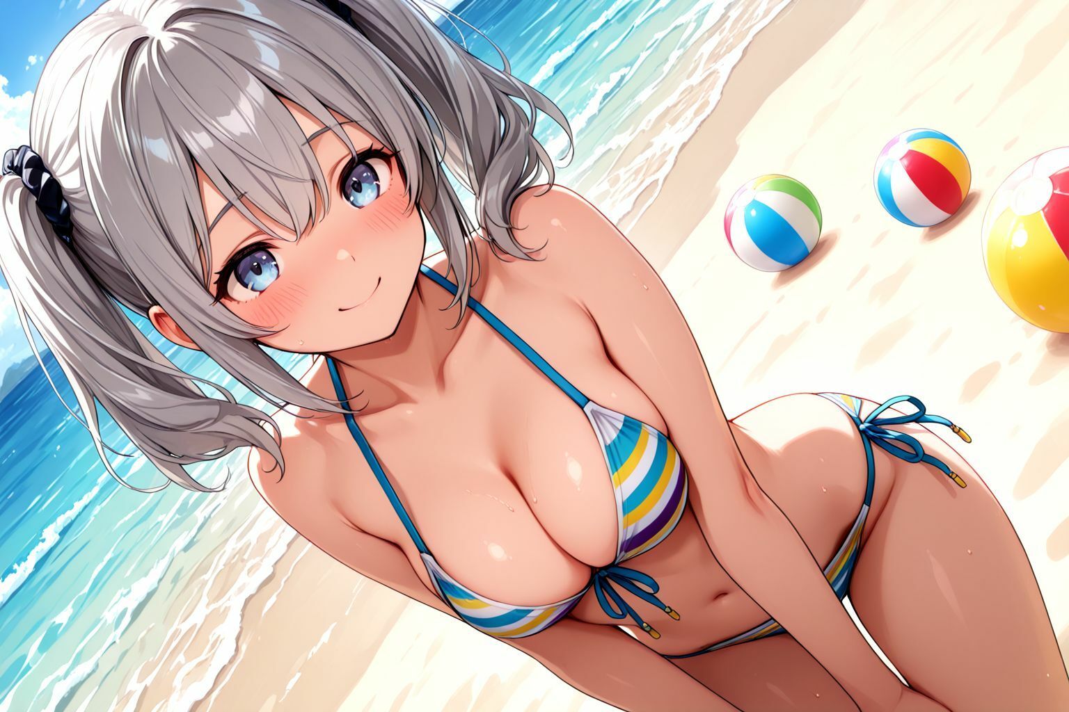 ミックスガールズコレクション  美少女ビキニな女の娘と海辺でイチャイチャセックス - サンプル画像 2