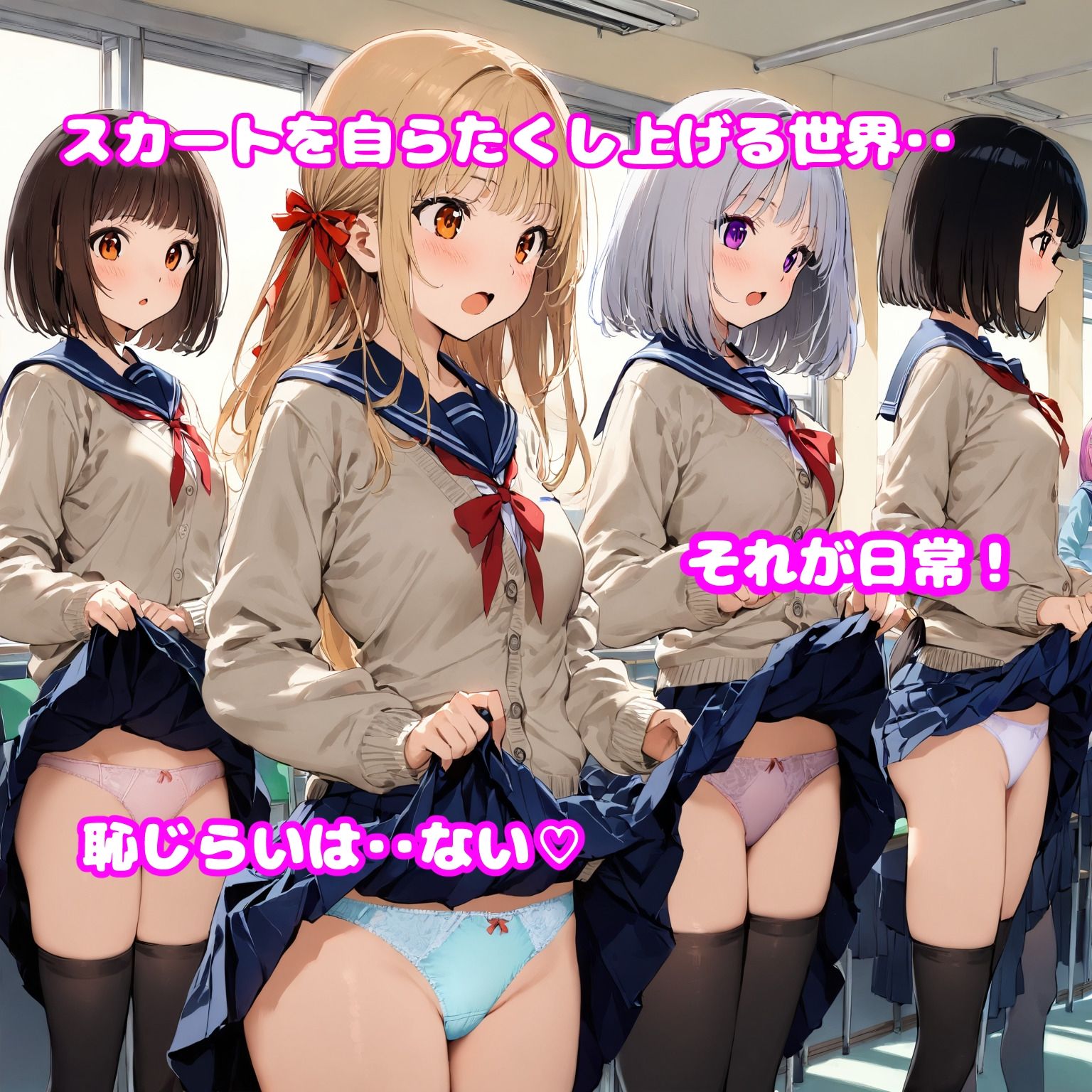 スカートをたくし上げて見せることが日常になった世界  JK編 - サンプル画像 1