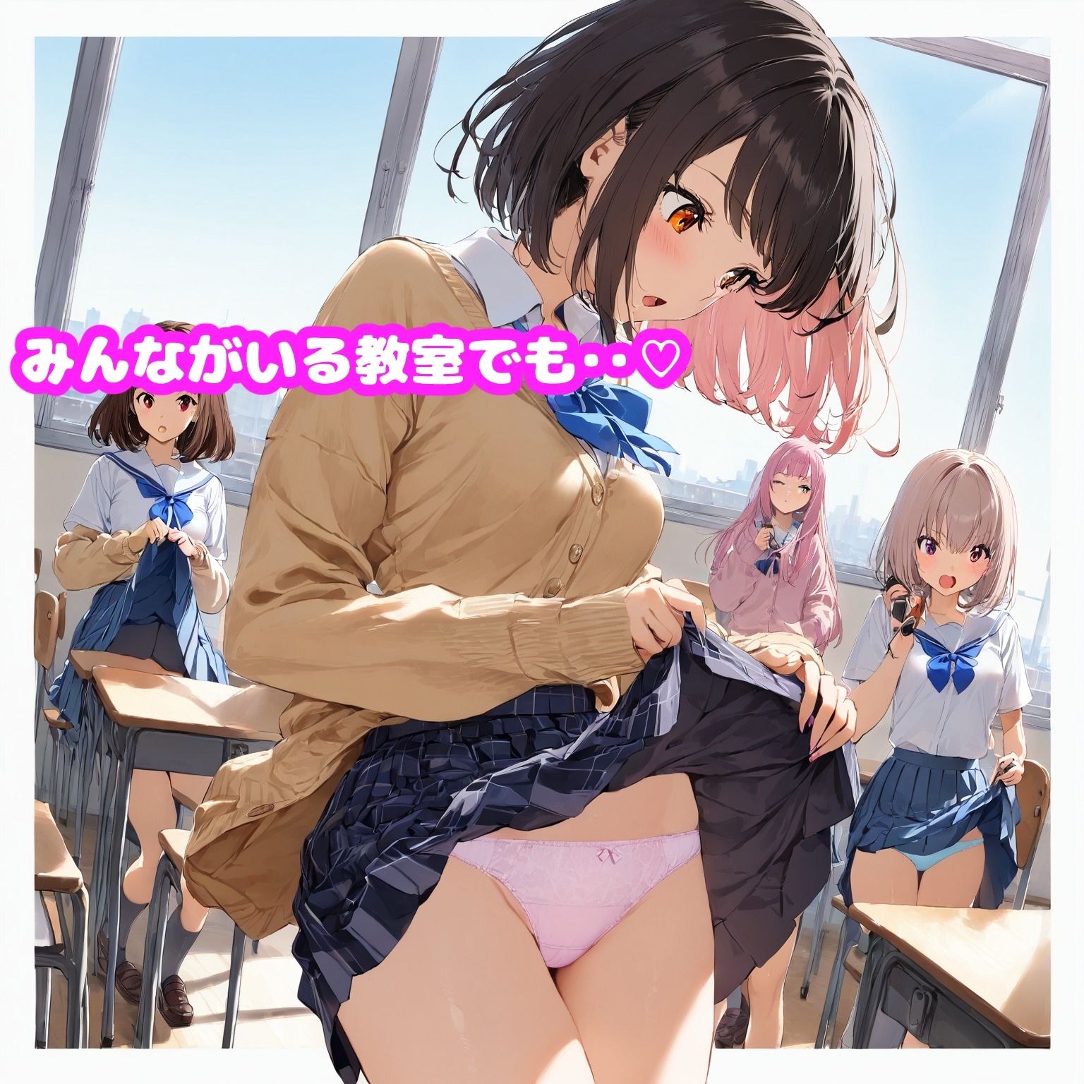 スカートをたくし上げて見せることが日常になった世界  JK編 - サンプル画像 2