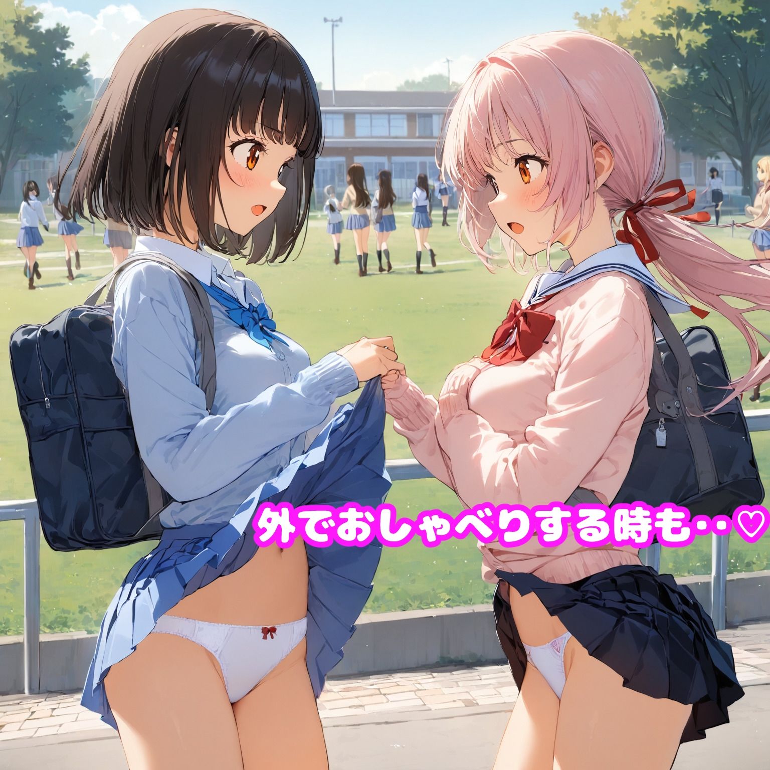 スカートをたくし上げて見せることが日常になった世界  JK編 - サンプル画像 3