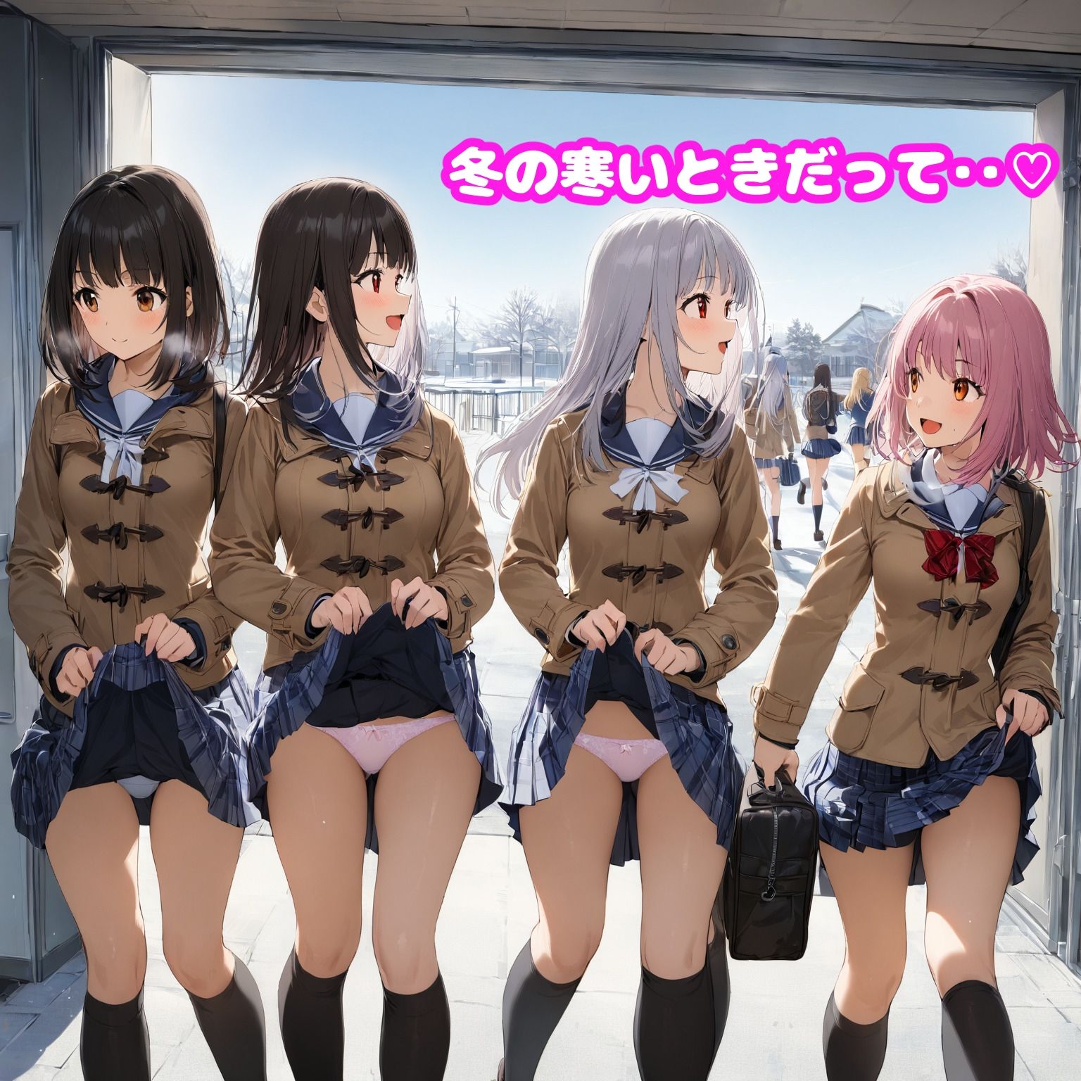 スカートをたくし上げて見せることが日常になった世界  JK編 - サンプル画像 4