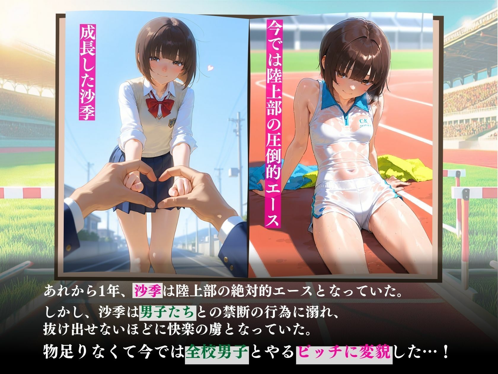 陸上部エース全校全員にマワされました（はーと）「もっと、もっと…奥まで届けて。」 - サンプル画像 1