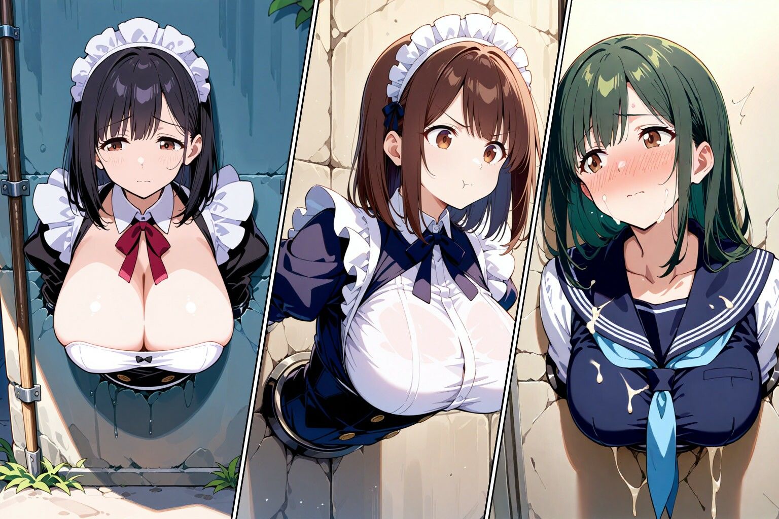 壁尻のある風景9 〜JK＆メイドの壁尻奉仕活動記〜 - サンプル画像 1