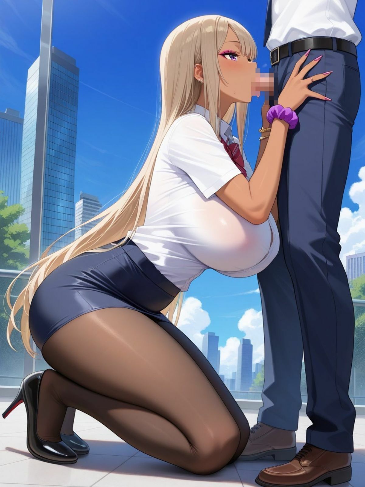爆乳黒ギャルのOLがオフィスで男たちとやりたい放題！ - サンプル画像 8