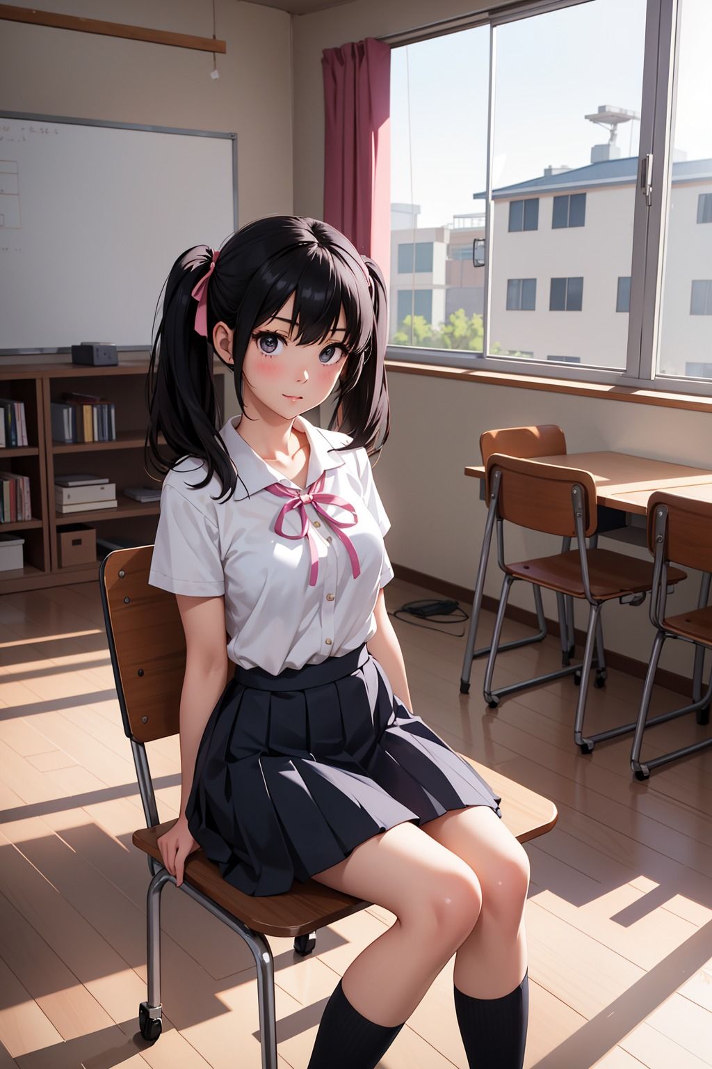 黒髪ツインテールと制服 - サンプル画像 1