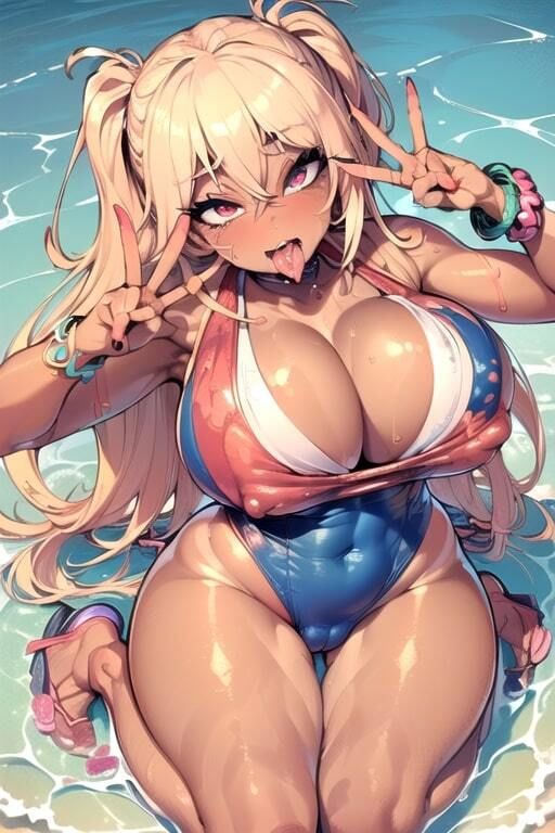AIぶっかけCG集 海で見つけた爆乳エロ水着ギャルにごっくんさせろ！ - サンプル画像 2